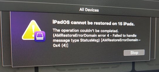Apple Configurator 2: “The operation couldn’t be completed. (AMRestoreErrorDomain error 4 – failed to handle message type StatusMsg) [AMRestoreErrorDomain – 0x4 (4)]”